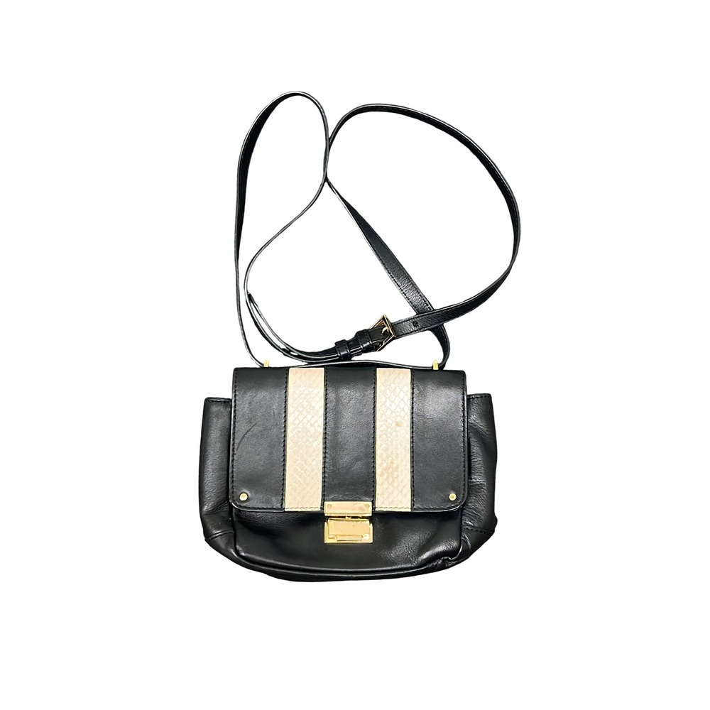 Club Monaco Daria Black Cow Leather Water Snake Trim Crossbody Bag 06205386 - Picture 3 of 10